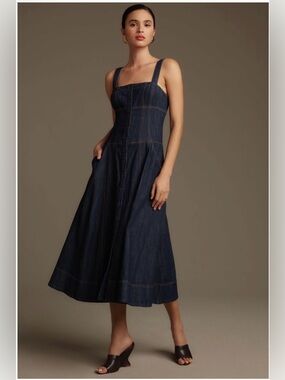 ✨Maeve (NWOT) Button-Front Corset Denim Dress Size 6✨